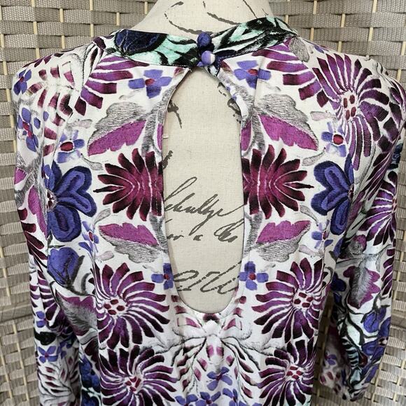 Free People Fiesta Floral A Line Knit Dress Size M Purple Blue Boho Keyhole Back - Picture 6 of 10